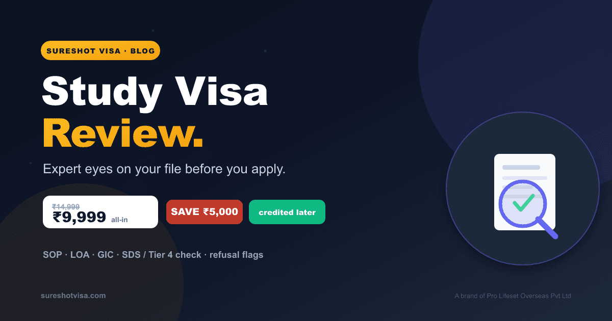 स्टडी वीज़ा एप्लिकेशन रिव्यू 2026 — SOP, फ़ंड, SDS जाँच — visa guide cover image